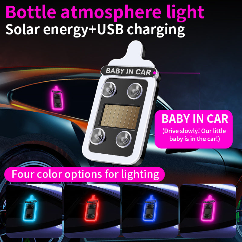 Solar-powered LED triangular warning/decorative light for car rear windows – wireless, fun ambient lighting.