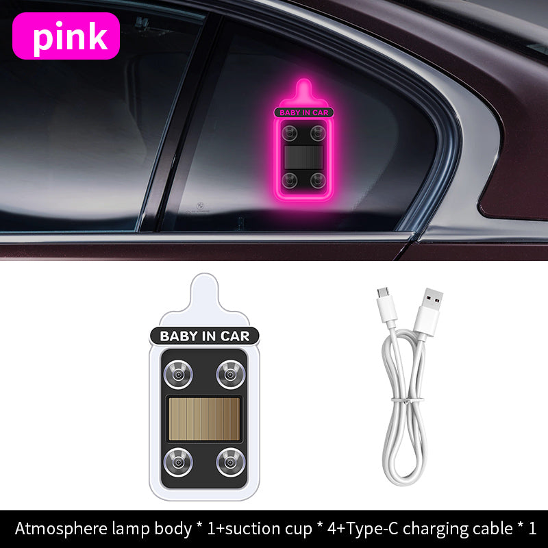 Solar-powered LED triangular warning/decorative light for car rear windows – wireless, fun ambient lighting.