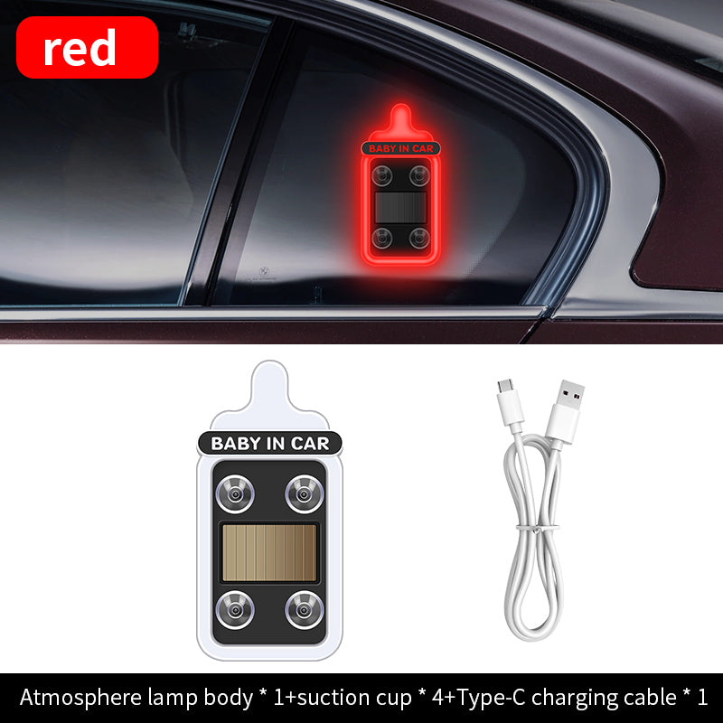 Solar-powered LED triangular warning/decorative light for car rear windows – wireless, fun ambient lighting.
