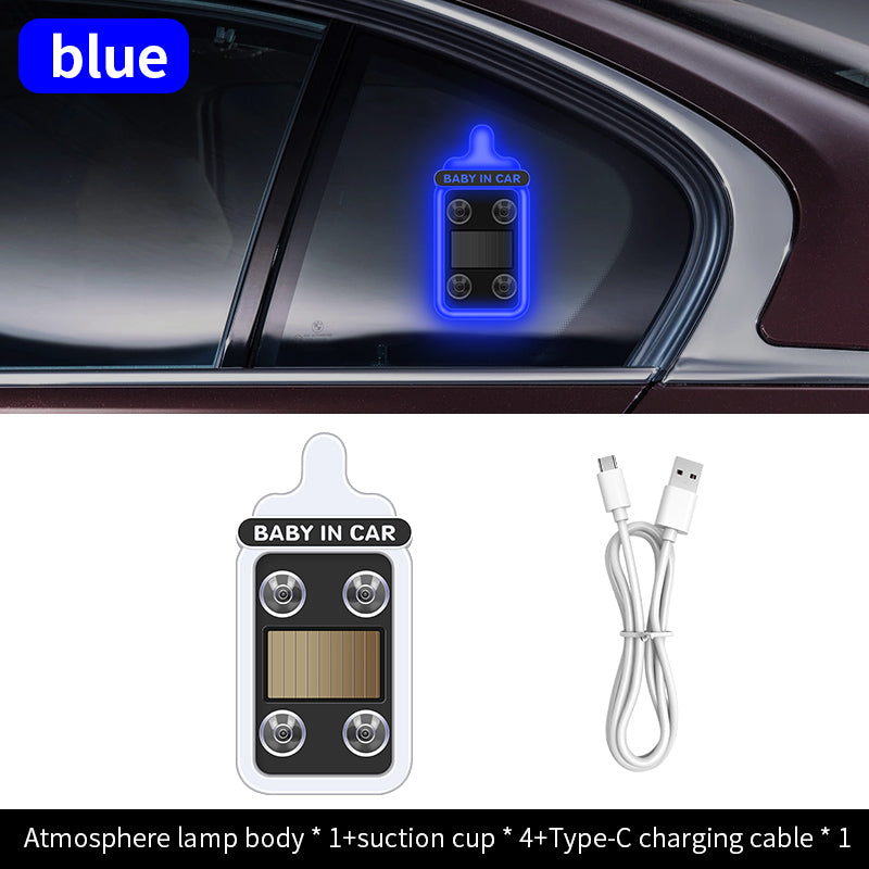 Solar-powered LED triangular warning/decorative light for car rear windows – wireless, fun ambient lighting.