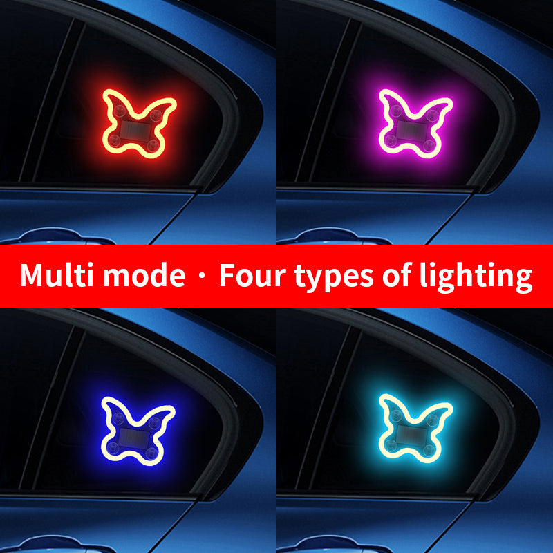 Car mounted solar LED butterfly lights without wiring, triangular windows with wireless neon lights, C-pillar ambient interior decoration lights