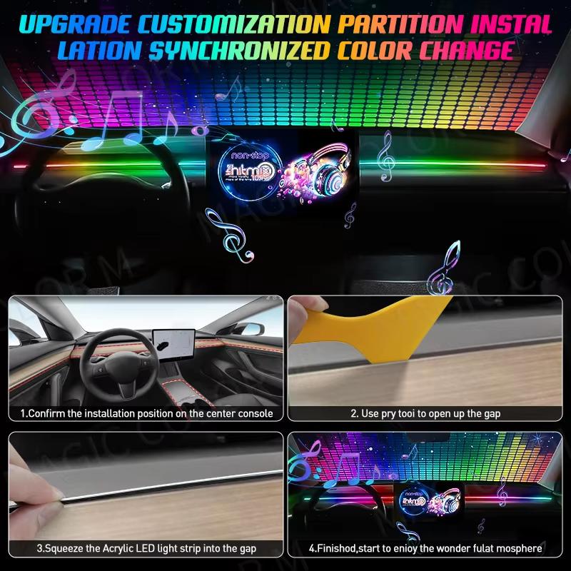 Car Interior Ambient Lights RGB Symphony Atmosphere Light Remote APP Control USB Acrylic Strips with Music Sync Rhythm APP Control RGB Neon Lighting for All Cars
