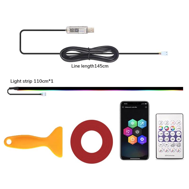 Car Interior Ambient Lights RGB Symphony Atmosphere Light Remote APP Control USB Acrylic Strips with Music Sync Rhythm APP Control RGB Neon Lighting for All Cars