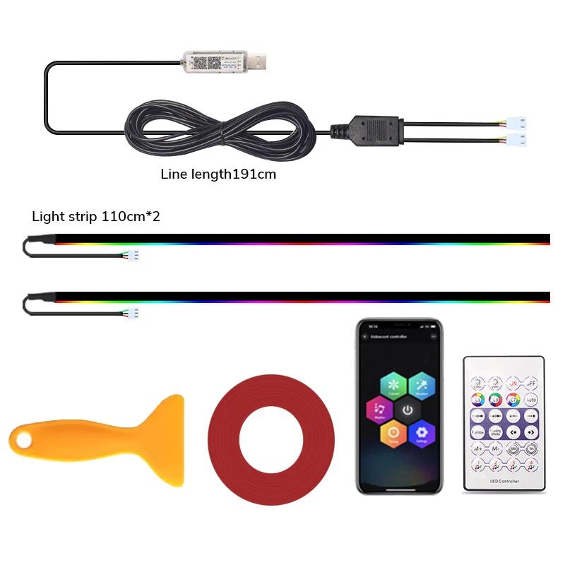 Car Interior Ambient Lights RGB Symphony Atmosphere Light Remote APP Control USB Acrylic Strips with Music Sync Rhythm APP Control RGB Neon Lighting for All Cars
