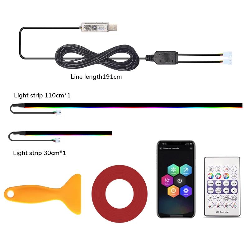 Car Interior Ambient Lights RGB Symphony Atmosphere Light Remote APP Control USB Acrylic Strips with Music Sync Rhythm APP Control RGB Neon Lighting for All Cars
