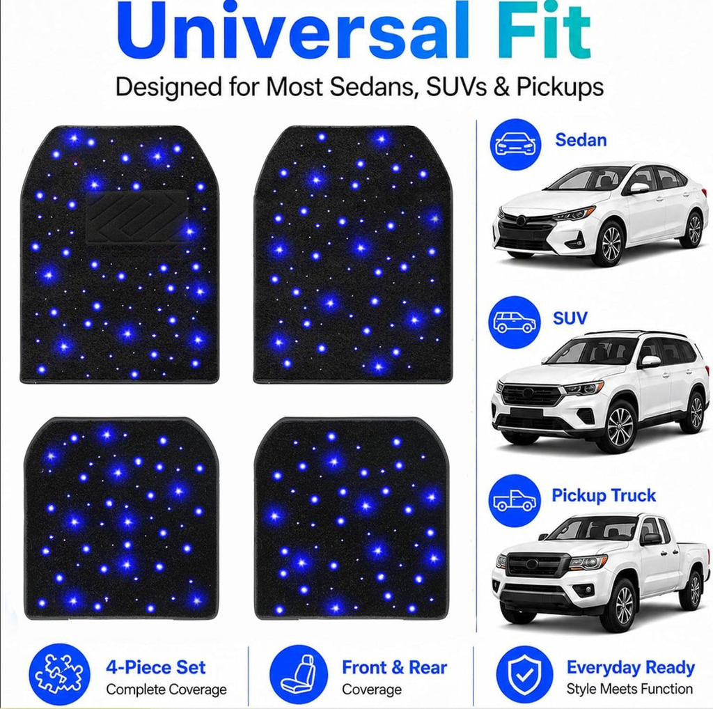 Starlight Floor Mats for Car - Universal Fit, Starlight LED Floor Mats App Control, Waterproof Washable Creates A Romantic Atmosphere for Dates - USB Cable,LED Car Ambient Light，Cool Car Stuff for Women