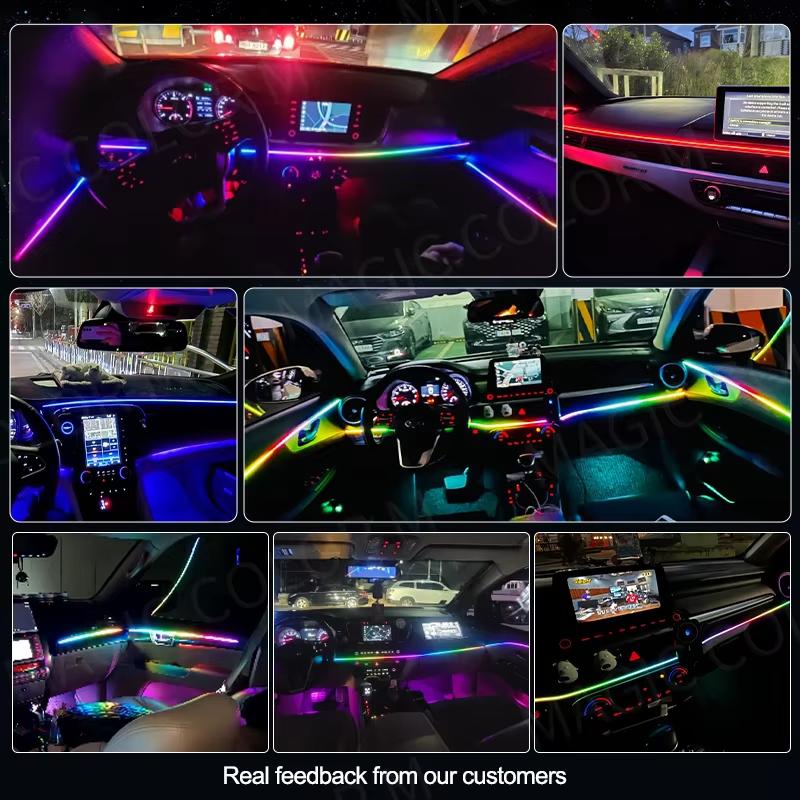 Car Interior Ambient Lights RGB Symphony Atmosphere Light Remote APP Control USB Acrylic Strips with Music Sync Rhythm APP Control RGB Neon Lighting for All Cars